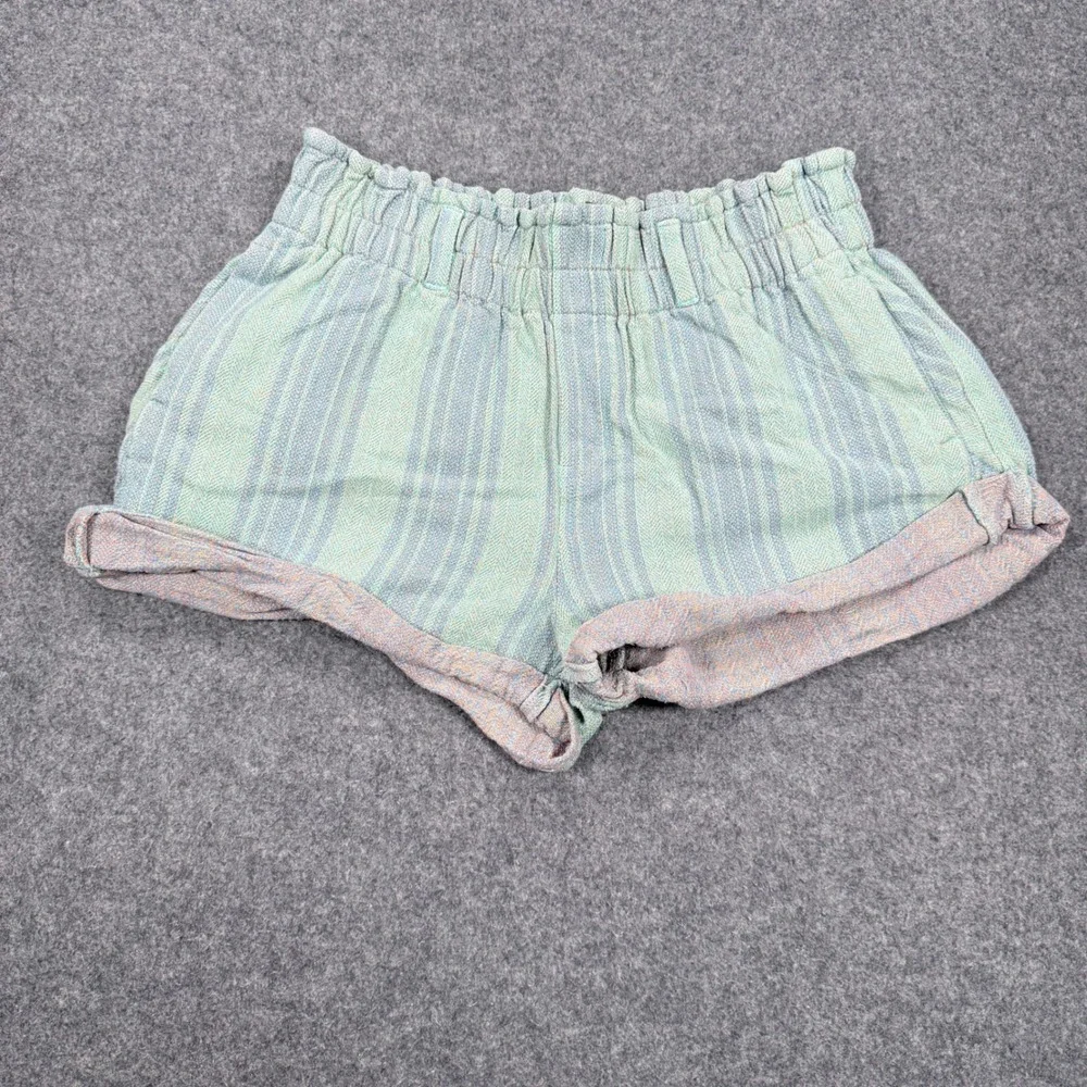 Free People Striped Paperbag Waist Shorts Mint Green Blue OB1921255 Medium